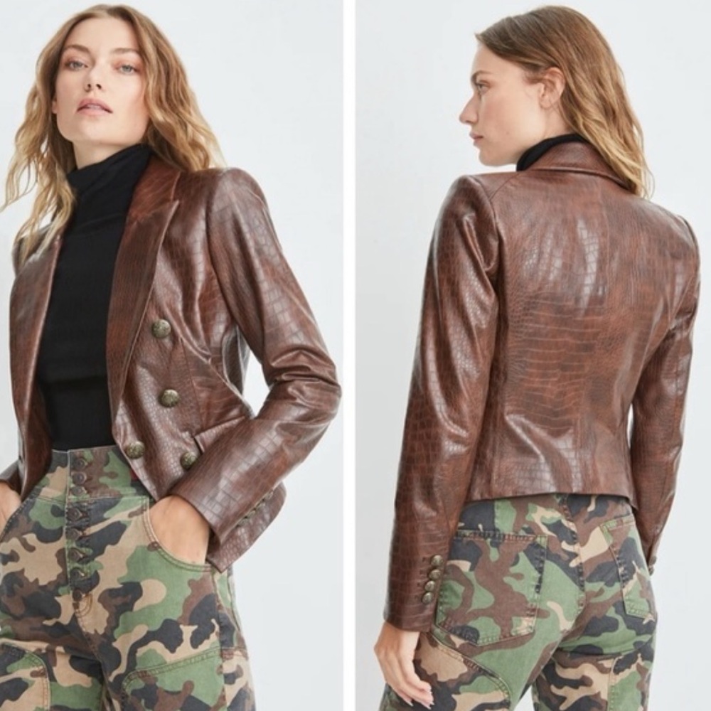 Veronica Beard Cooke Dickey Blazer in Brown Faux Crocodile Vegan Leather Size 2 - Picture 2 of 16